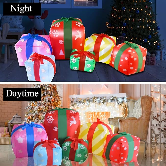 ZXSWONLY 8 FT Inflatable with 6 Multicolor Gift Boxes, Christmas Blow-up Yard Decorations Build in LED for Xmas Party Indoor, Outdoor, Yard, Garden, Lawn Decor