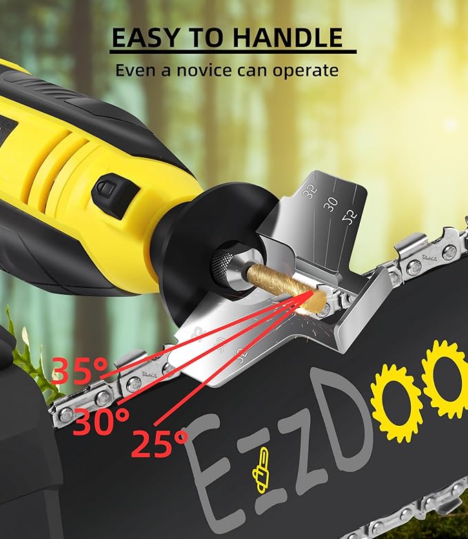 Electric Chainsaw Sharpener Kit with TITANIUM-COATED Diamond Bits - High-Speed Chain saw Sharpener Tool and 6 High Hardness Sharpening Wheels For All Chainsaw Chains.