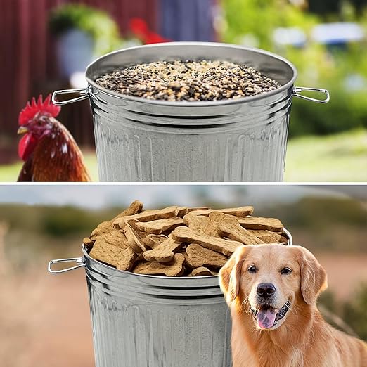 Plexon Metal Trash Can with Lid Outdoor 20 Gallon Galvanized Steel Garbage Bucket with Lid Silver, 3 Pack