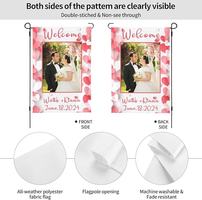 Custom Wedding Garden Flag Personalized Garden Flags Add Photo Name Date Decoration Banner For Ceremony Party Bridal Shower Memorial Anniversary (Custom Wedding Flags 1, 12x18(in))