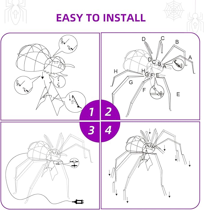 Halloween Decorations Outside Giant Spider - HOYECHI Outdoor Halloween Decor Lighted Spider 4.2FT, Light Up Spider with 90 LED Lights, Ground Stakes, for Front Yard Porch Gardens Lawns Party