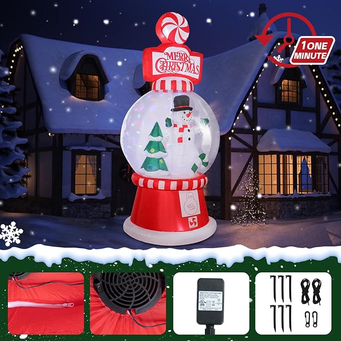 Christmas Inflatables Outdoor Decoration 7.8FT Tall Snowman Tree in Snow Globe with Rotating LED Lights Christmas Blow Up for Lawn Garden Holiday Party Yard Xmas Decor