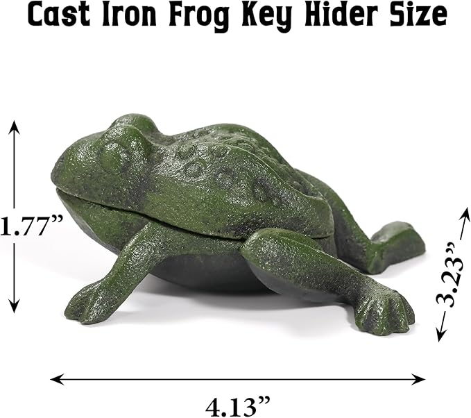 Cast Iron Frog Key Hider, Decorative Outdoor Hidden Keys Holder, Small Frog Statue and Key Hiders Outside, Animal Shaped Garden Spare Keys Storage for Indoor Yard Patio Decor, Green