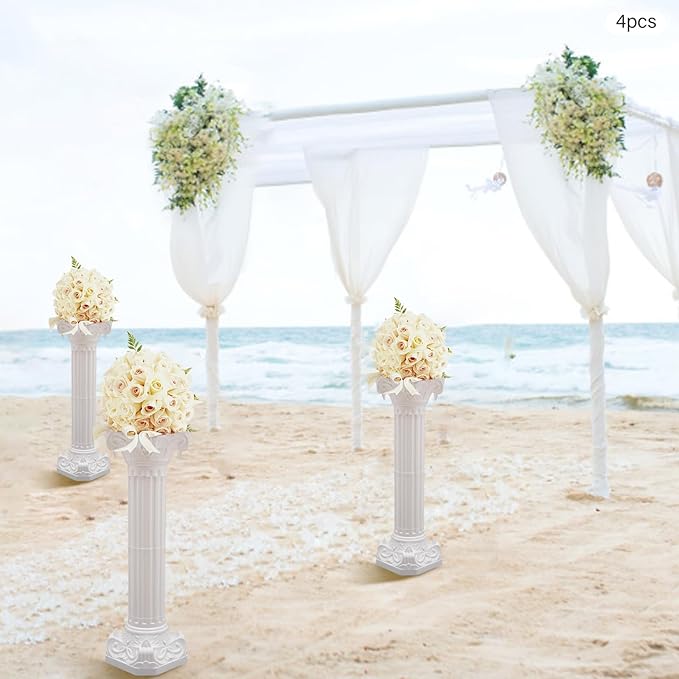 Roman Column Pedestal, Plastic White Columns for Weddings Indoor/Outdoor Roman Pillar Stand for Table Sculptures, Vase, Garden Decor (4PCS, 10.6 x 34.6 Inch Round)