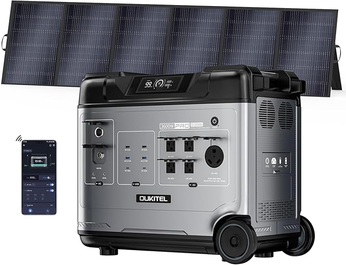 OUKITEL 5120Wh Power Station with 500W Solar Panel (2025 NEW), P5000 Pro Large Capacity Solar Generator, 5x3600W AC Output (5000W Peak), 1800W Fast Charging, 1000W MPPT Solar for Home Backup, RV