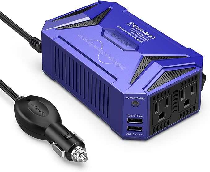 BESTEK Pure Sine Wave Power Inverter - 300W Car Plug in Charger Outlet DC 12V to 110V AC - Cigarette Lighter Adapter with 4.8A Dual USB Fast Charging Ports for Laptop - Aluminum Housing - Blue