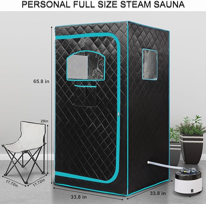 Portable Steam Sauna Box – Home Sauna Tent with 4L & 1500W Steamer, Remote Control Time & Temperature Settings, Foldable Chair Included for Relaxation