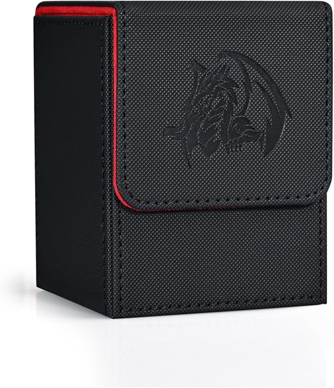 ZLCA Card Deck Box for Trading Cards with 2 Dividers, Card Storage Box Fits 100+ Single Sleeved Cards, PU Leather Card Deck Case Holder for Magic Commander TCG CCG （Black&Red,Emperor Dragon）