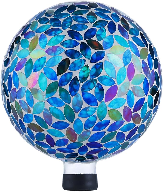 VOREEN 10-Inch Gazing Ball Glass Mosaic Gazing Globe, Handmade Outdoor Reflective Ball Yard Decoration for Homes, Patio, Lawn and Gardens, Gift for Mom Wife Friend, Blue and Amber