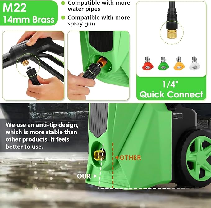 Pressure Cleaner 5000 PSI,2.8 GPM Power Cleaner with Foam Cannon,Portable Cleaner with 33ft Hose Reel,4 Nozzle Tips,and Soap Bottle for Cars/Home/Driveways/Patios/Decks/Fences(Dark Green)