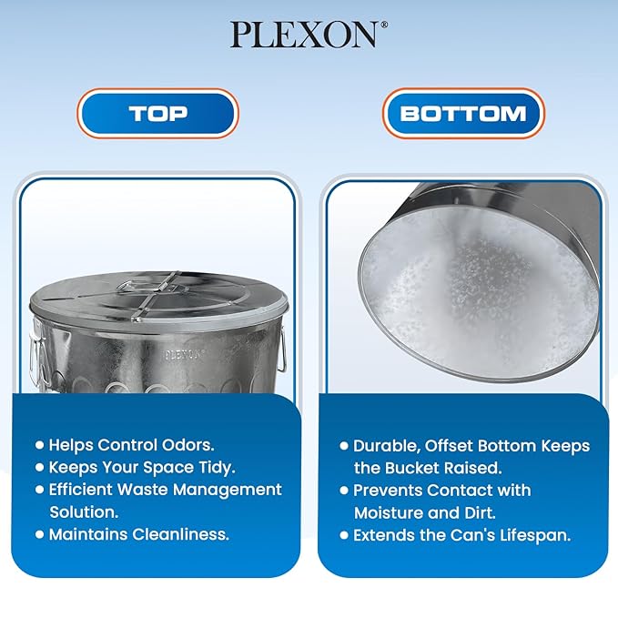 Plexon 20 Gallon Metal Trash Can with Lid Outdoor Galvanized Steel Large Garbage Can, 6 Pack