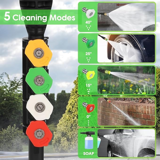 Pressure Cleaner 5000 PSI,2.8 GPM Power Cleaner with Foam Cannon,Portable Cleaner with 33ft Hose Reel,4 Nozzle Tips,and Soap Bottle for Cars/Home/Driveways/Patios/Decks/Fences(Dark Green)