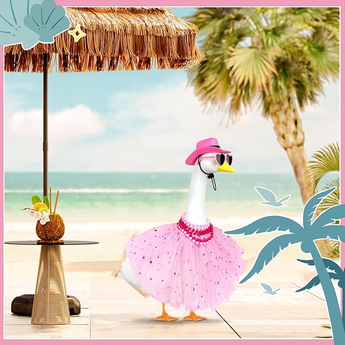 Princess Porch Goose Outfits Summer Goose Clothes, Cute Goose Outfit with Tutu Saree Goose Costume Fits 17-23 inches for Outdoor Garden Lawn Art Decor(Pink)