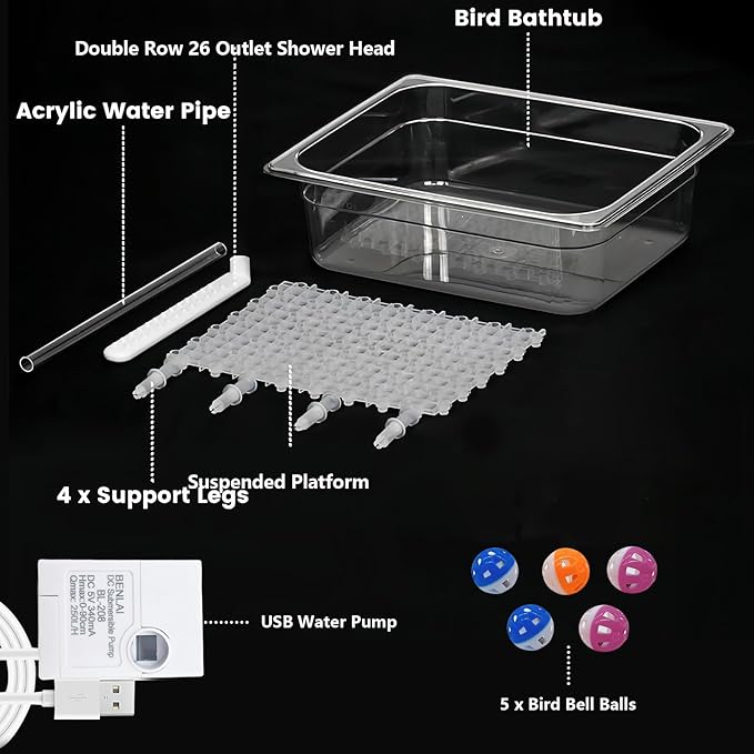kathson Parrot Bathtub with Pump,Large Automatic Bird Bath Shower Fountain,Parakeet Bath Tub with USB Electric Water Cycle,Bathing Container for Cockatiel,Cockatoo,Lovebird,African Grey,Conure,Budgie