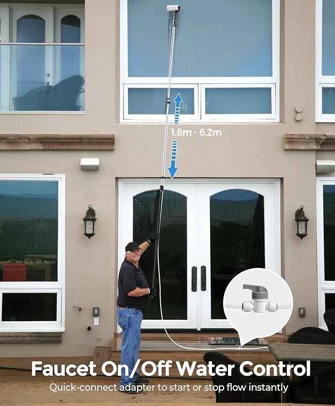 LyriFine Electric Solar Panel Cleaning Brush and Pole Kit, 20Ft Extendable Washing Kit with Water Fed Pole, 2 Speed & Soap Dispenser, Outdoor Window Cleaning Tool for Solar Panel, Window, Roof, RV