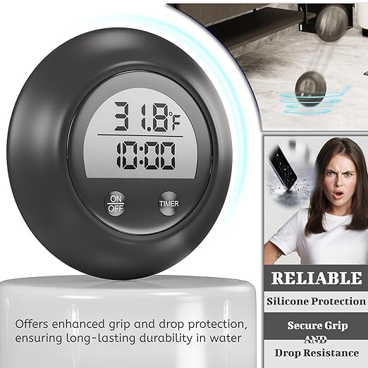 Silicone Cover Ice Bath Thermometer with Timer, Waterproof Floating Water Thermometer for Cold Plunge, Works with Ice Bath Tub Hot Tub Accurate Recovery(Black)