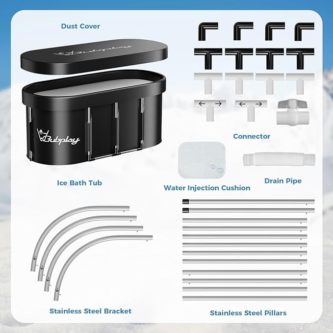 140 Gallons Large Oval Ice Bath Tub for Athletes & Adults, Cold Plunge Tub with Cover, Ice Plunge Tub for Recovery & Cold Water Therapy, Inflatable Ice Bath Barrel for Indoor Outdoor- Black
