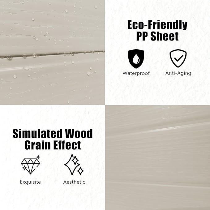 Outdoor Shed 5x3/6x4/7x7/8x6/8x10/8x12 FT, 15MM Thick PP Resin Plastic Shed with Lockable Door & Floor - Waterproof Plastic Tool Shed for Bike, Garbage Can, Backyard, Patio ﻿ ﻿ (Light Brown, 8x10FT)