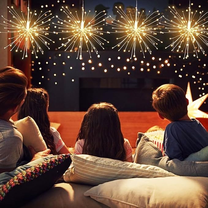 10 Pcs Total 600 LED Firework Copper Wire Lights, Fairy Twinkle Lights Plug in String Lights 8 Modes Waterproof Starburst Lights for Christmas, Birthday, Bedroom, Corridor Patio, Wedding