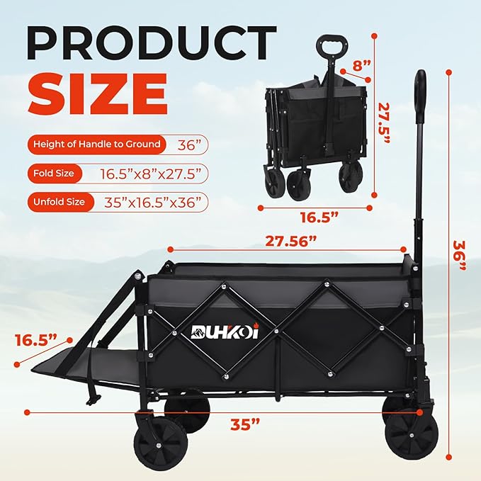 Collapsible Tailgate Wagon with Wheels, Compact Size Folding Utility Cart, 380LBS Capacity for Garden, Grocery, Beach, Camping – Portable Heavy Duty Cart(Black Gray)