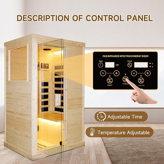 Sauna Infrared Far Infrared Sauna for Home 1 Person Sauna with Spruce Wood Dry Sauna for Home Sauna Room Low EMF Indoor Sauna for One Person in Home Sauna 900W with Speakers