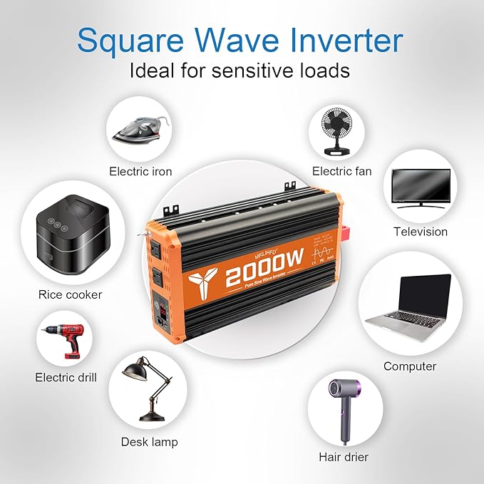 2000 watt Pure sine Wave car Inverter 12V DC to 120V AC, 4000W Surge Peak Power, Inverter for RV, Truck, Solar, Campers with 2 AC Outlet, Remote Control Compatible with Lithium Battery