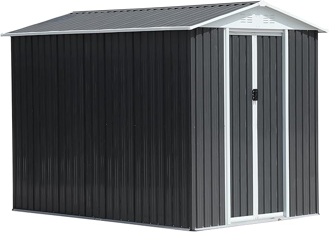 Ball & Cast 10x8 FT Outdoor Storage Shed with Windows, Metal Garden Sheds with Punched Vents and Lockable Door,Clearance Tool House with Aluminum Frames for Backyard,Patio,Grey
