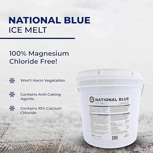 National Blue Snow Salt Ice Melt 20lb Bag - Fast Acting Ice Melter - Pet, Plant and Concrete Friendly, Environmentally Safe - Free of Magnesium Chloride - Melts to -15°F