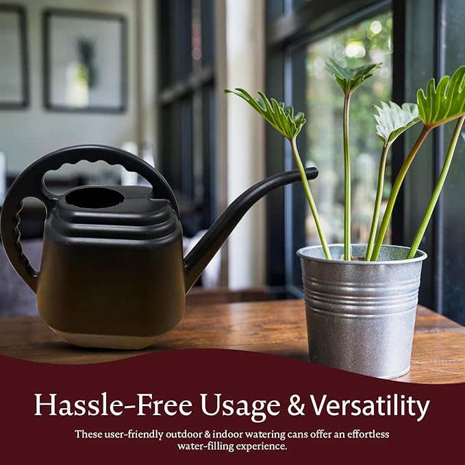 KP KOOL PRODUCTS 2 Liter Black Watering Can – Durable Plastic Indoor & Outdoor Plant Waterer – Lightweight Garden Tool with Easy Pour Spout – Perfect for Flowers, Herbs, and Houseplants – 1 Pack