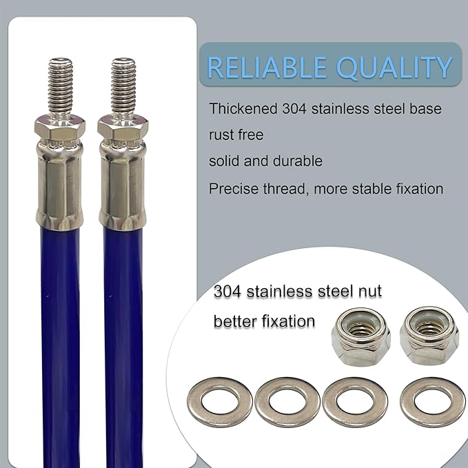 Snow Plow Blade Markers Guides Kit 24''304 Stainless Steel Vertical Stud Mount Joint Never Break Never Rust High Visibility Fit for Boss Western plows and More (Blue)
