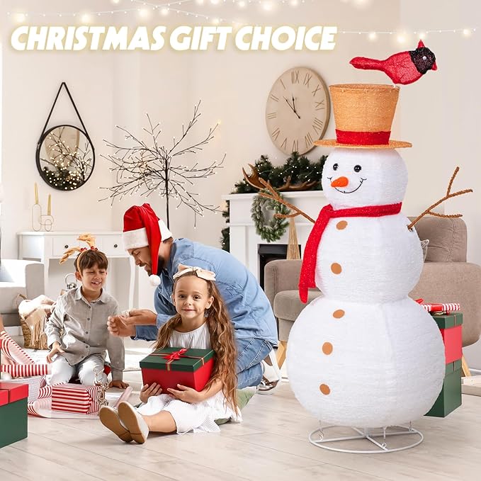 NALONE 4 FT Christmas Lighted Snowman with 100 LED Lights & Timer, Collapsible Snowman Christmas Decorations Outdoor Yard Home, Fluffy Snowman with Bird
