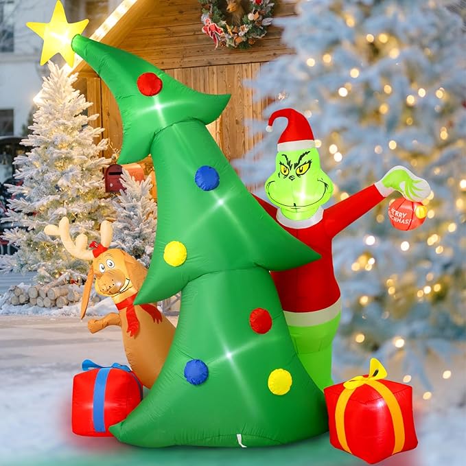 Hioasis 9 FT Christmas Tree Inflatable - Christmas Inflatables Decorations, Dog Inflatables with LED Lights - Blow Up Indoor Outdoor Garden Holiday Yard Decorations