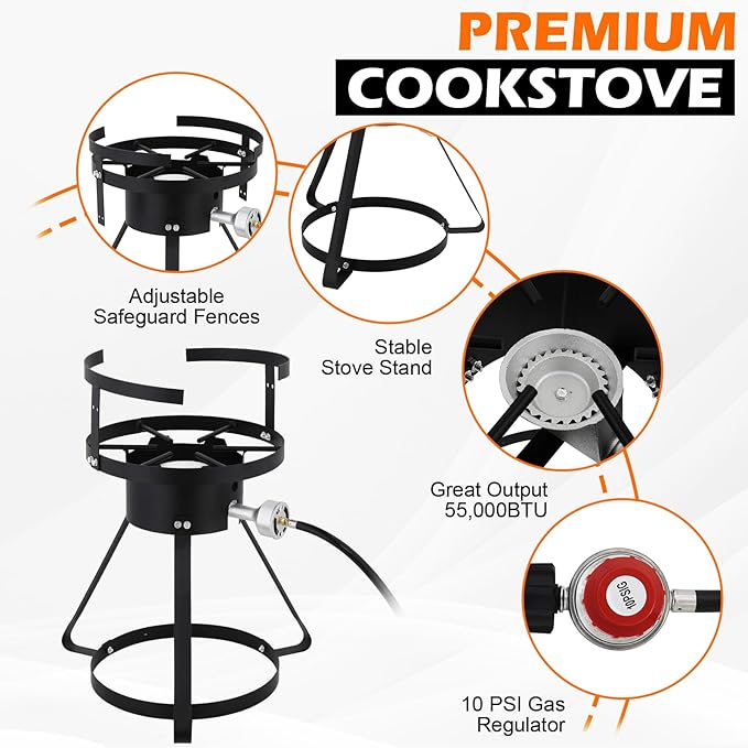 30 Qt.Turkey Deep Fryer Pot Set,Seafood Boil Pot with 55,000BTU Propane Burner,2-Pcs Cooker Sets, Turkey Fryer w/Basket for Outdoor, Aluminum Tripod Stove Rack,Steamer for Cooking Crawfish and Crab
