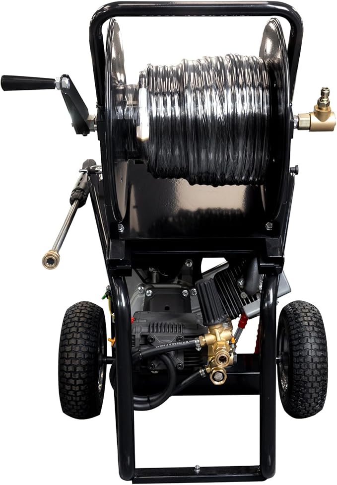 Canpump 2-in-1 Gas Pressure Washer & Sewer Jetter – 3400 PSI, 5.7 GPM, 420cc Loncin Engine – Triplex Pump w/Extended Bypass Unloader – 100 ft Hose Reel, Foot Valve, Spray Gun, Wand, Hose, Nozzles