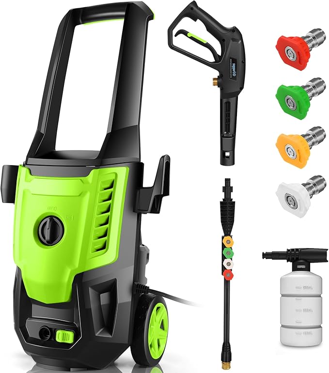 Pressure Cleaner 5000 PSI 4.0GPM Portable Power Cleaner with 4 QC Nozzles, 500ML Foam Cannon for Cars/Fences/Driveways/Home/Patios Cleaning, Green
