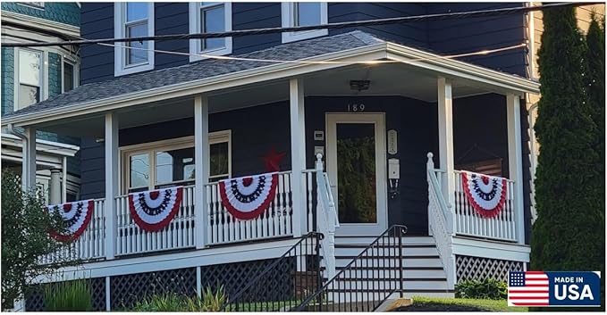 American Pleated Fan Flag Bunting. 2 x 4 ft Embroidered Stars & Sewn Stripes USA Indoor/Outdoor Nylon Bunting Banner. Perfect for July 4th and America 250 events. 100% Made in America by Old Glory Bunting