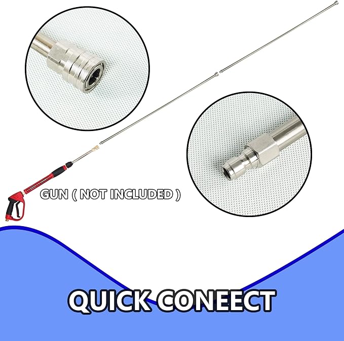 Hourleey Pressure Washer Extension Wand, 120 Inch (10ft) Stainless Steel with 1/4" Quick Connect Power Washer Lance, 2 Pack 60" Each Wand