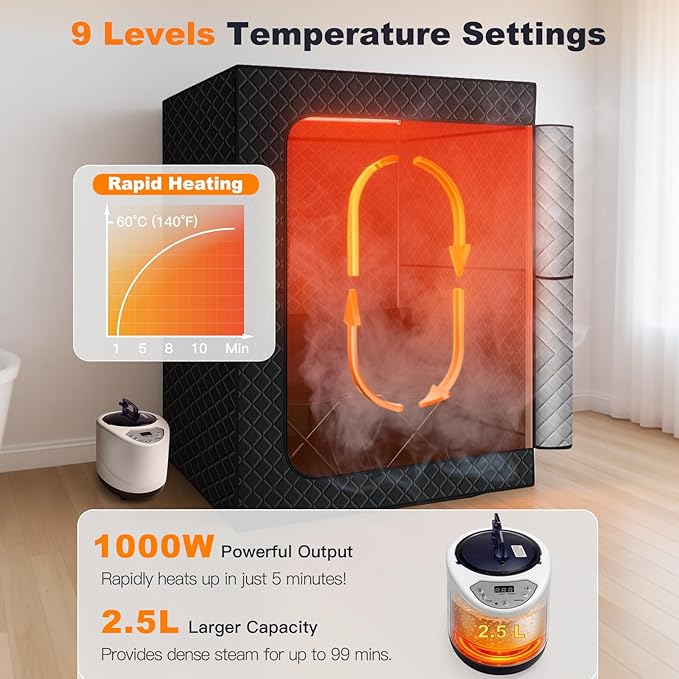 Infrared 2 Person Sauna for Home, 660nm Red Light Portable Steam Sauna, 5-Layer Waterproof Quick Heat and Steamy, Saunas Tent for Gym/Pilates/Garage, Hot Tub, 5.9' x 4.1' x 3.0'