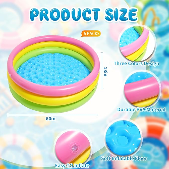 13 Pcs Outdoor Movie Night Inflatable Swimming Pool 51in x 13in Colorful Blow up Pools with Foldable Portable Serving Tray Table and Pump for Birthday Party Activities (60 x 13 Inch)