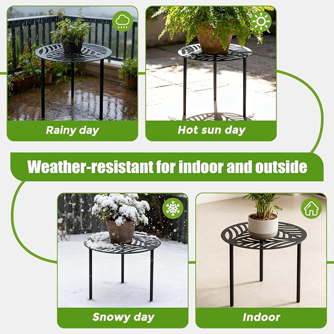 5-Pack 12 Inches Large Heavy-duty Metal Plant Stands Flower Pot Holder for Indoor Outdoor Rust-proof Potted Planter Riser Modern Round Corner Stand Shelf for Living Room Patio Garden Yard, Black, 12" D x 12" H