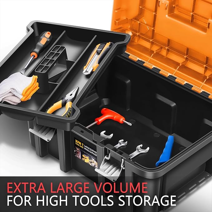 ‎DNA MOTORING 2pcs Tool Boxes Set - Lockable Organizer Storage Portable Toolbox with Removable Tray for Workshop Garage & Household, Large Capacity, TOOLS-00310-OG