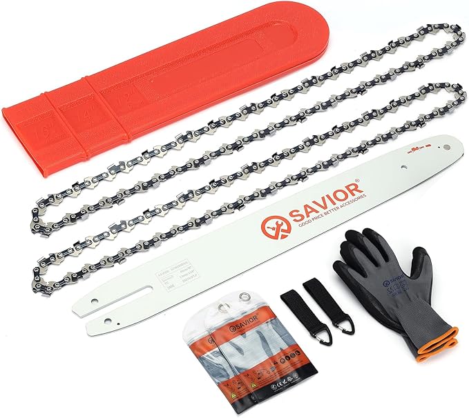 Savior 16 Inch Chainsaw Bar and R55 Chain Combo, 3/8"LP Pitch .043" Gauge 55 Drive Links Fit Stihl MS 170 MS 171 MS 180 MS 180 C-BE MS 181 C-BE, Replace 164MLEA074 16" Bar(2 Chains+ 1 Bar)