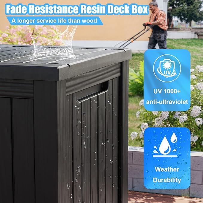 Vixzen 200 Gallon Resin Deck Box, Lockable Outdoor Storage Box for Patio Cushions Storage Furniture,Garden Tools, Pool Supplies, Weatherproof and UV Resistant- Black