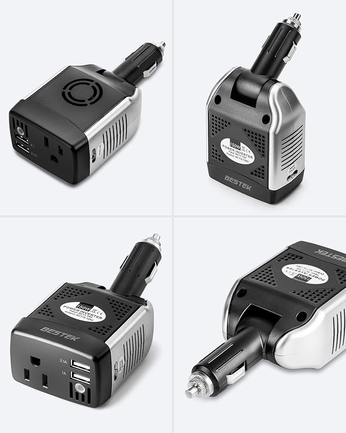 BESTEK 150W Power Inverter 12V to 110V Voltage Converter Car Charger Power Adapter with 2 USB Charging Ports (3.1A Shared) (150W)