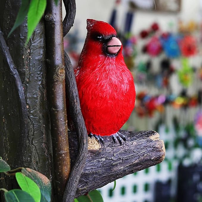 Tree Hugger Cardinal, Large Red Bird Garden Statue, Resin Figurine Hanging Tree Face Sculpture Yard Ornament