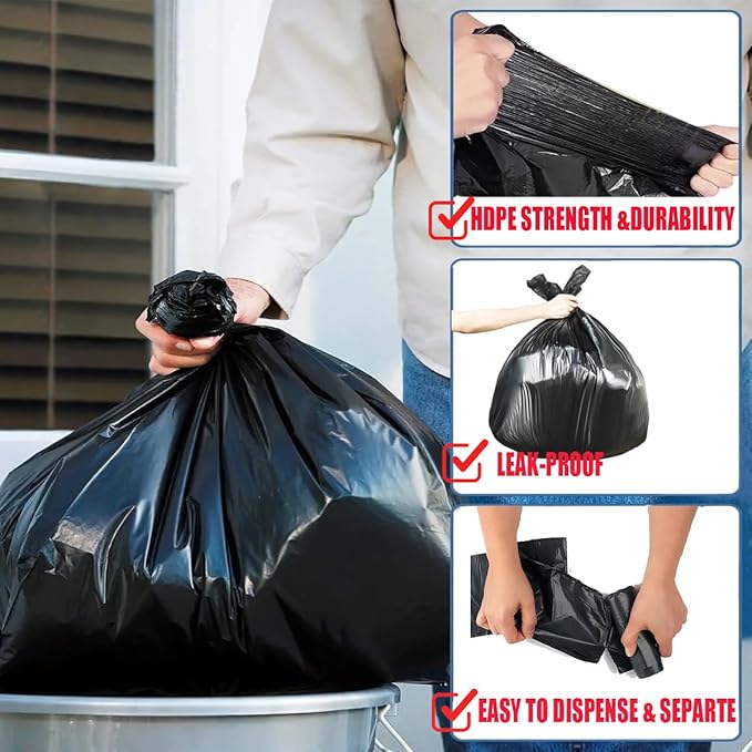 13 Gallon Trash Bags, 250 Count Black Tall Kitchen Garbage bags, Multi-purpose Trash Can Bin Liners for Bathroom, Office, Industrial, Commercial, Janitorial, Municipal, Recycling