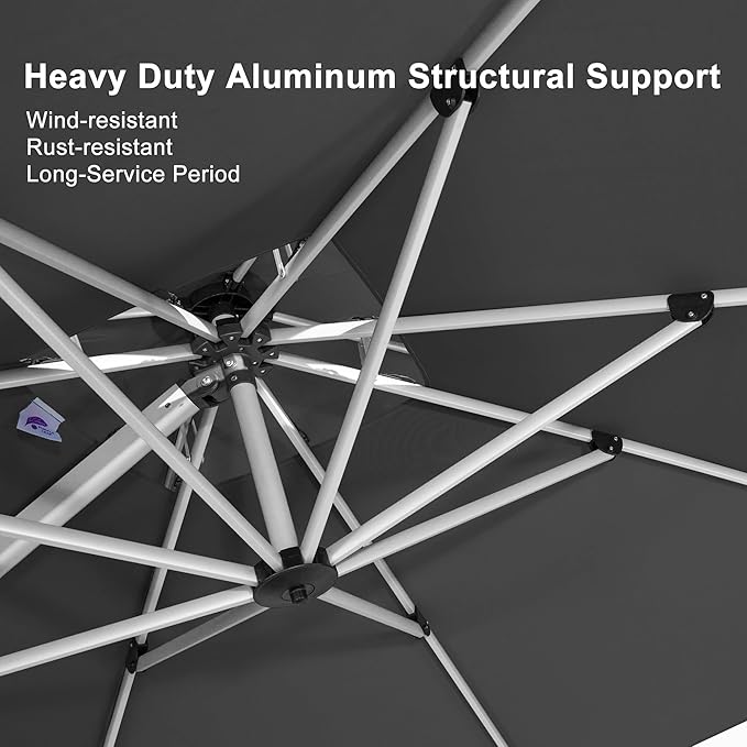 PURPLE LEAF 11 Feet Double Top Deluxe Square Patio Umbrella Offset Hanging Umbrella Cantilever Outdoor Market Umbrella Garden, Grey