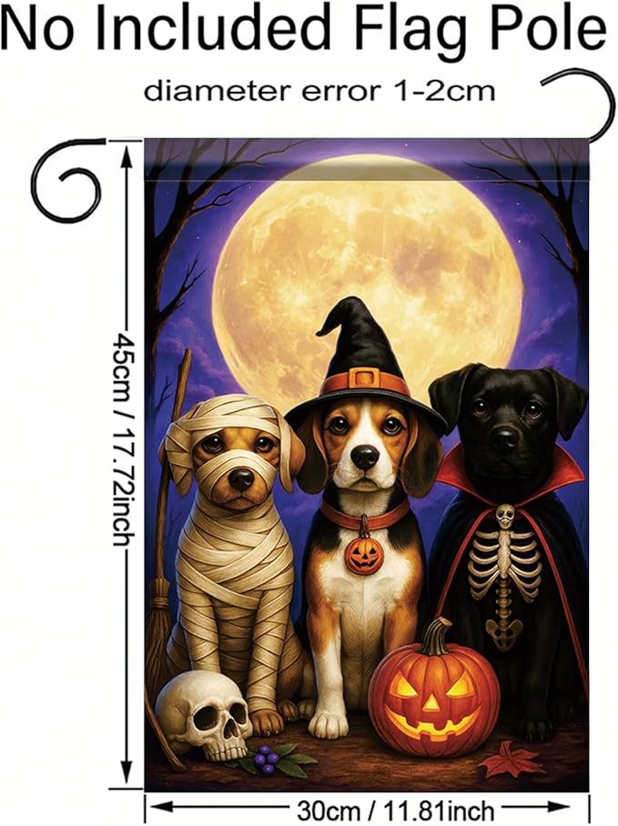 Halloween Fall Garden Flag Dog Costume Flag 12x18 Inch Double-Sided Beagle Labrador Mummy Skeleton Witch Pumpkin Yard Banner Autumn Outdoor Decor Porch Lawn Pathway Dog Lover Gift