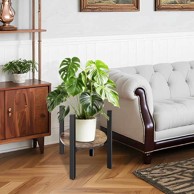 Adjustable Plant Stand, Mid Century Modern Indoor Plants Stands - Fits 8 to 13 Inches Pots - Stable Wood Single Small Plant Stool for Living Room