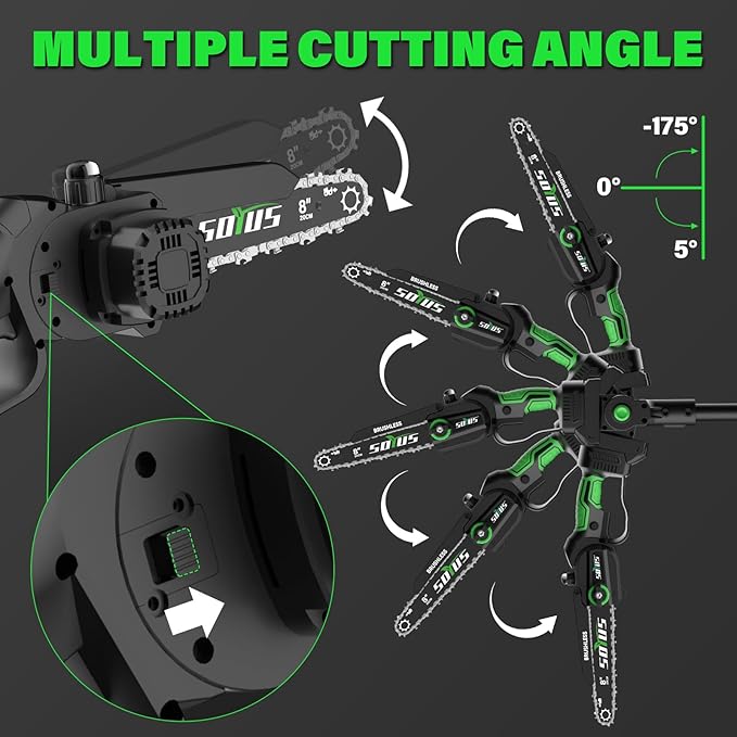SOYUS 2-IN-1 Cordless Pole Saw & 8-Inch Mini Chainsaw for Tree Trimming, 21V Electric Pole Chainsaw with 2x 3.0Ah Batteries, Brushless Motor, Max Reach 15ft, Pole Saw for Thick Branch Cutting